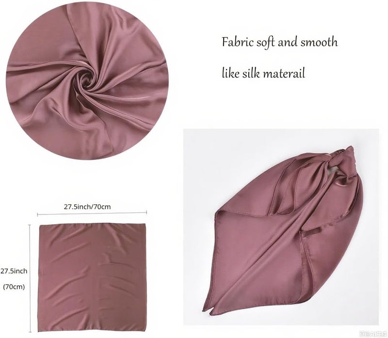 Chung Women's Square Satin Scarf 27.5" Bandanas Solid 50s Retro Neck Scarves Emulation Silk Handbag Hair Ribbons Necktie - Image 5